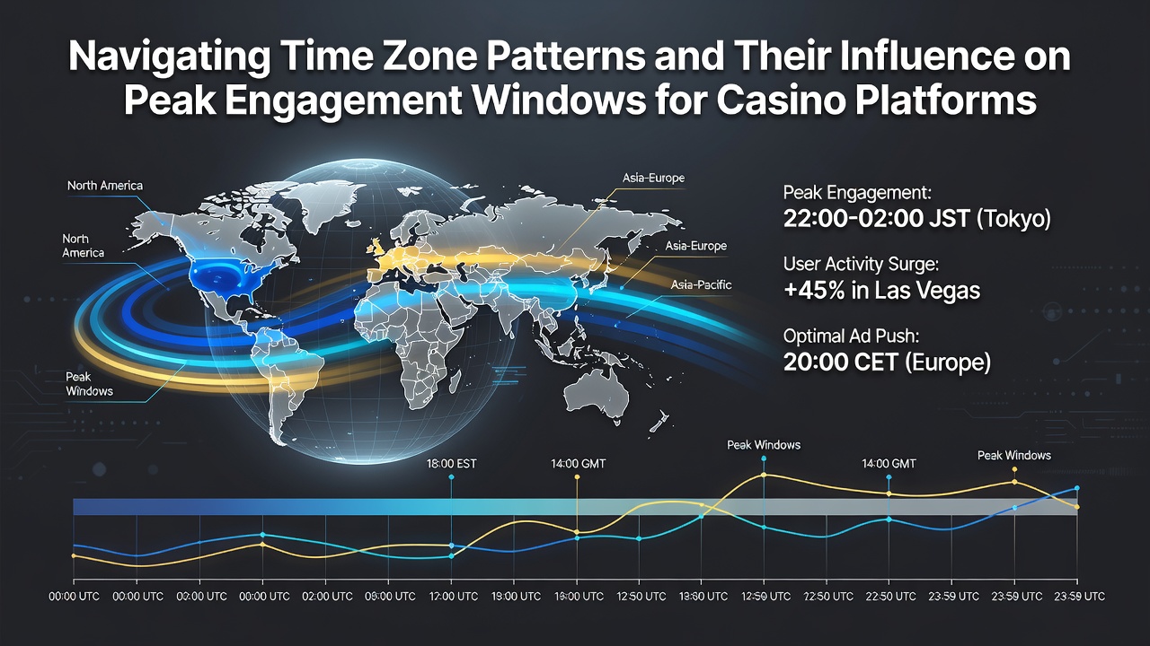 Dashboard screenshot displaying time zone segmented engagement graphs for casino platforms